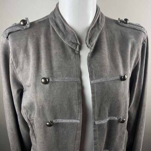 Military Napoleon Style Gray Faded Women Medium Soft Cotton Jacket - Picture 2 of 8